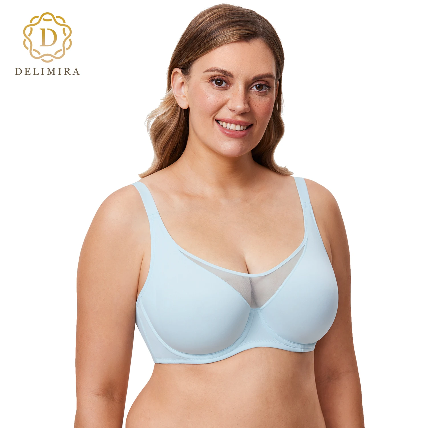 

DELIMIRA Women's Minimizer Bras Full Coverage Sheer Plus Size Underwire Unlined Bra