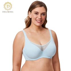 DELIMIRA Women's Minimizer Bras Full Coverage Sheer Plus Size Underwire Unlined Bra