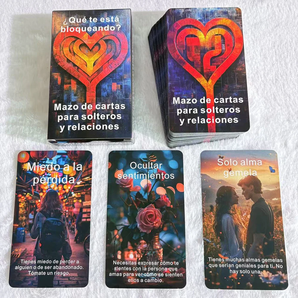 

Spanish Love Oracle Cards, Singles And Relationship Oracle Deck, Uncover Emotional Barriers, Twin Flame Tarot, 80-Cards, 12x7cm