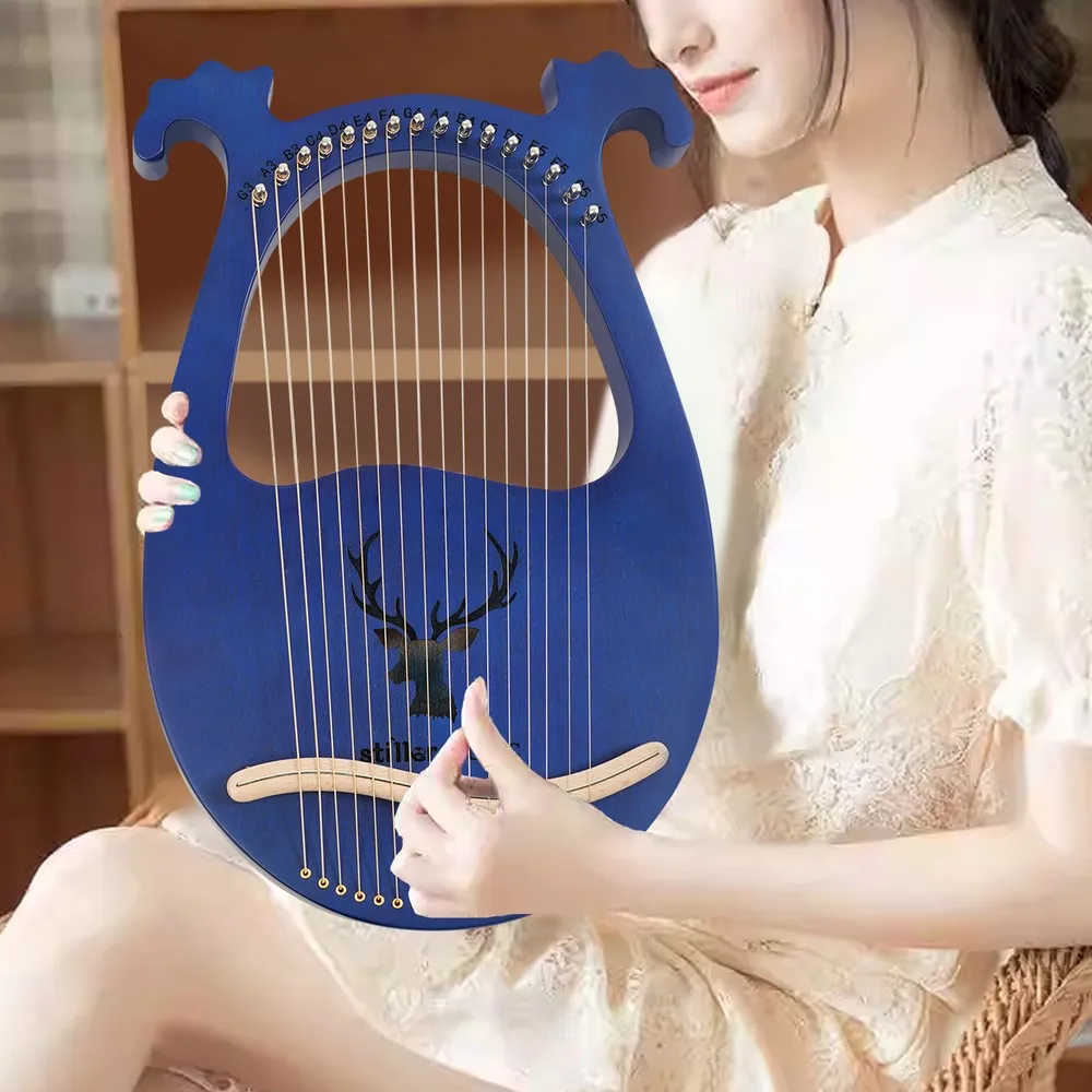

16 Strings Wooden Mahogany Classical Lyre Harp Musical Instrument W/Spare String