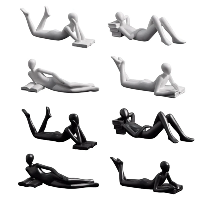 隆起-北欧の読書像樹脂の置物、デスクトップの装飾彫刻、現代美術の装飾品、ホームオフィスの装飾工芸品
