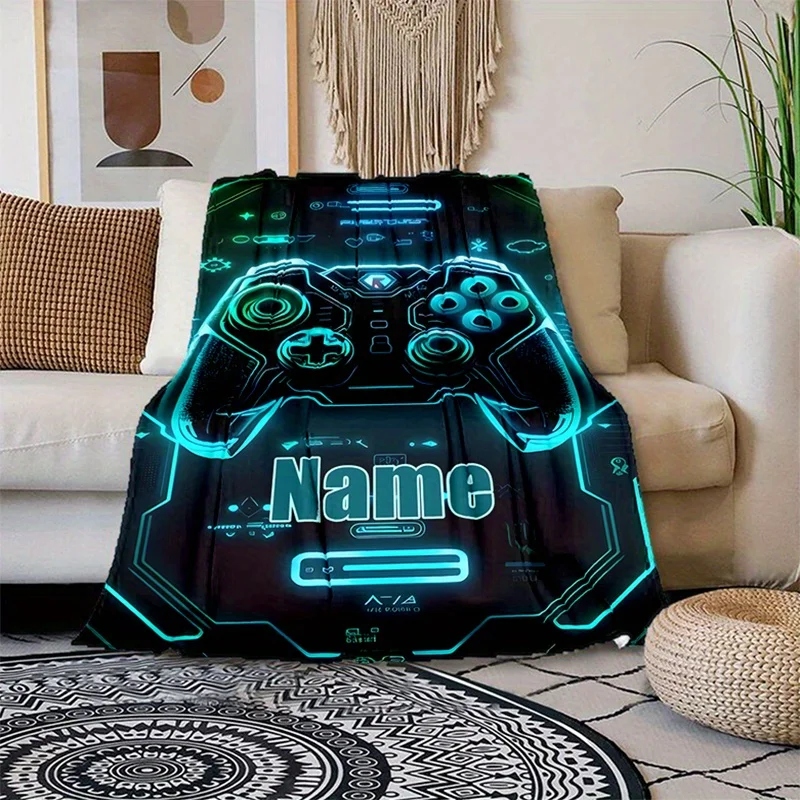 

Персонализированный плед с неоновым дизайном и именем, мягкий флисовый плед, подарок для геймера, декор для дома, тематика «Технологии»