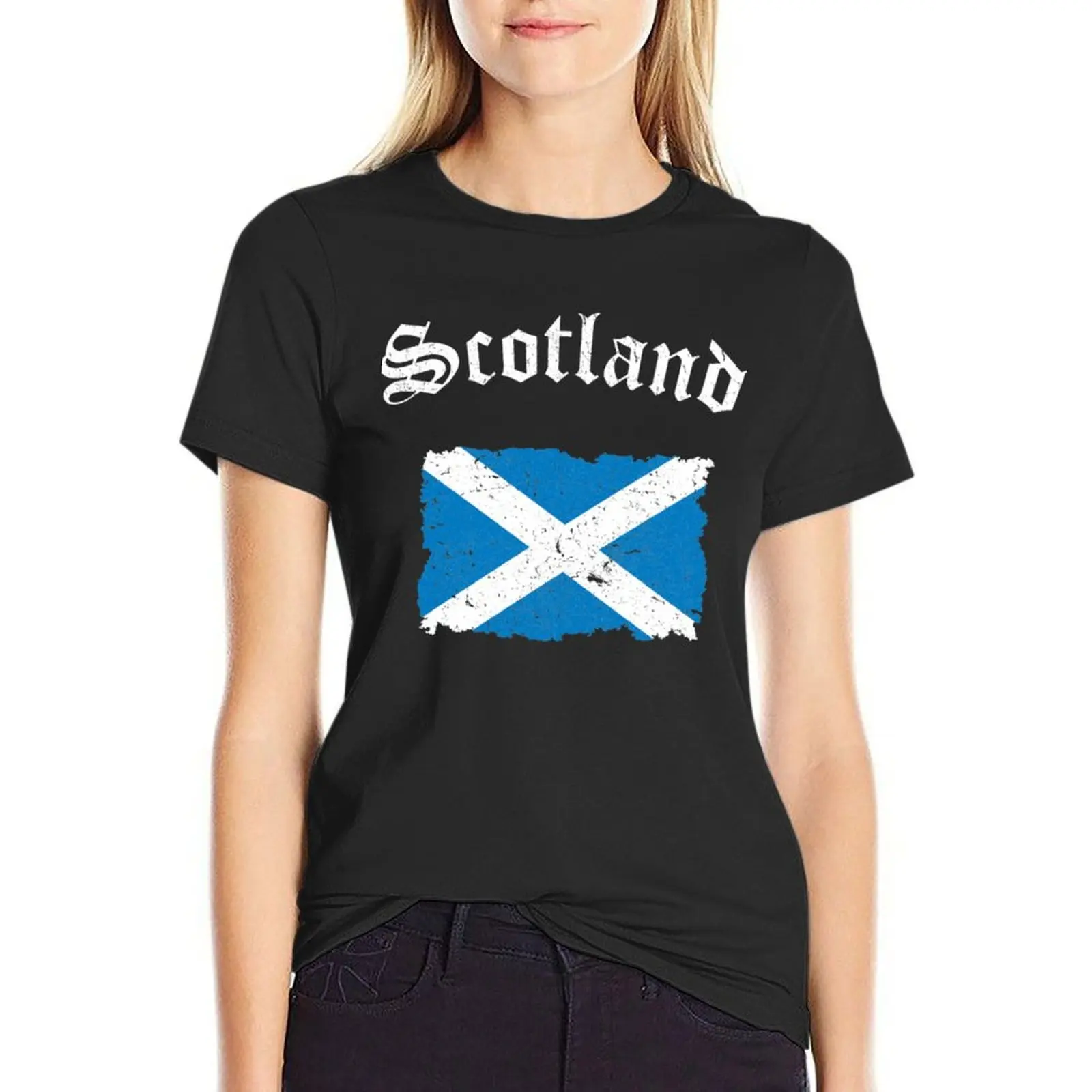 Vintage Scotland Flag - Retro Scottish Flag T-Shirt lady clothes Short sleeve tee Women clothes