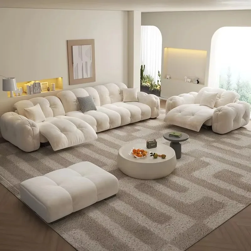 

Beige Fabric Electric Sofa Loveseat Full Size Indoor Modern Recliner Couch Apartments 3 Seater Divano Soggiorno Furniture Home