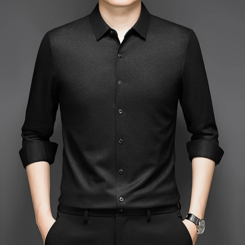 Exquisite Wrinkle-Free Shirts For Men Long Sleeve Seamless Silky Autumn High-Quality Smooth Comfortable Casual Camisas De Hombre