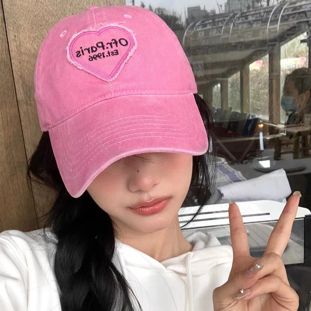 

Women Baseball Cap Vintage Washed Cotton Soft Breathable Hip Hop Sun Hat Retro Y2K Love Heart Letter Embroidered Snapback Cap