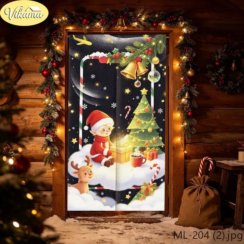 VIKAMA Fantasy Fairy Tale Christmas Japanese-Style Half Curtain, Cute Elf-Printed Fabric Curtain, Privacy Divider, Wall Decor