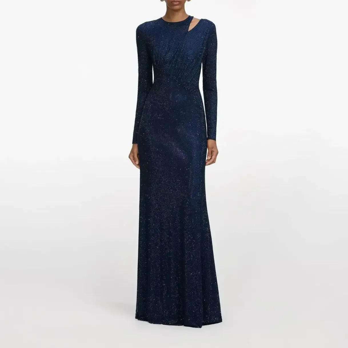 

Women Blue rhinestone long dress fashion long sleeve party maxi dress