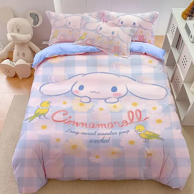 100% Cotton Cinnamoroll Bed Sheet 4-piece Set Household Washed 3-piece Set Bedding Pillowcase Bed Sheet Quilt Cover