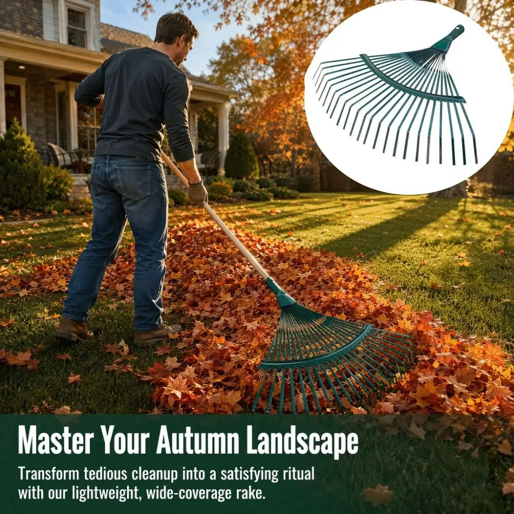 Transplanting Plastic Grass Rake Portable Compact Small Shrub Leaf Rake Durable 22-Tooth Garden Rake Flower Beds