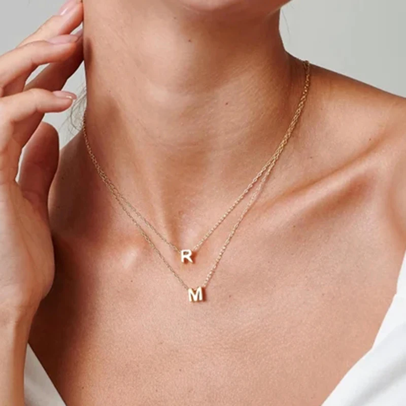 Fashion Initial Necklace Gold  Color Cut Letters Single Name Choker Necklace For Women Pendant Jewelry Gift drop shipping