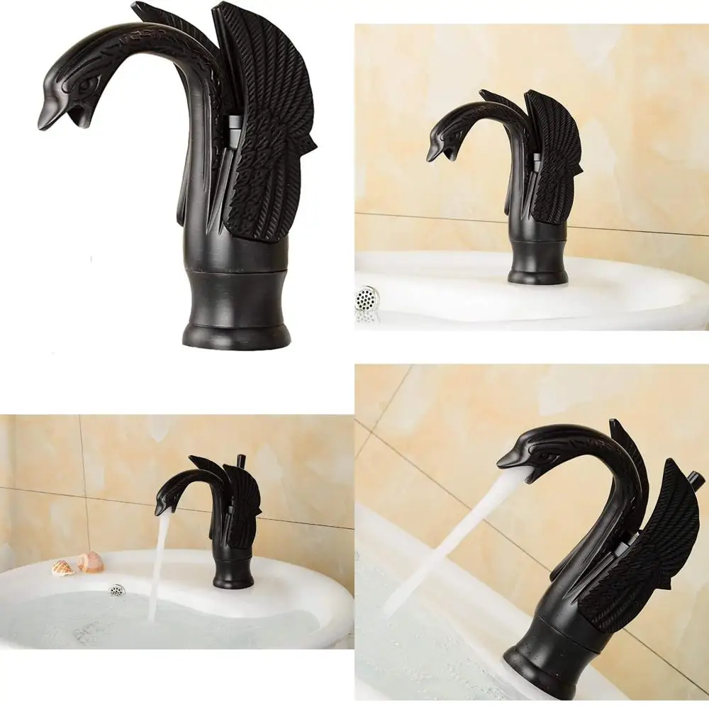

Oil Rubbed Bronze Swan-Shaped Single Handle Deck Mount Bathroom Faucet for Vanity Sinks