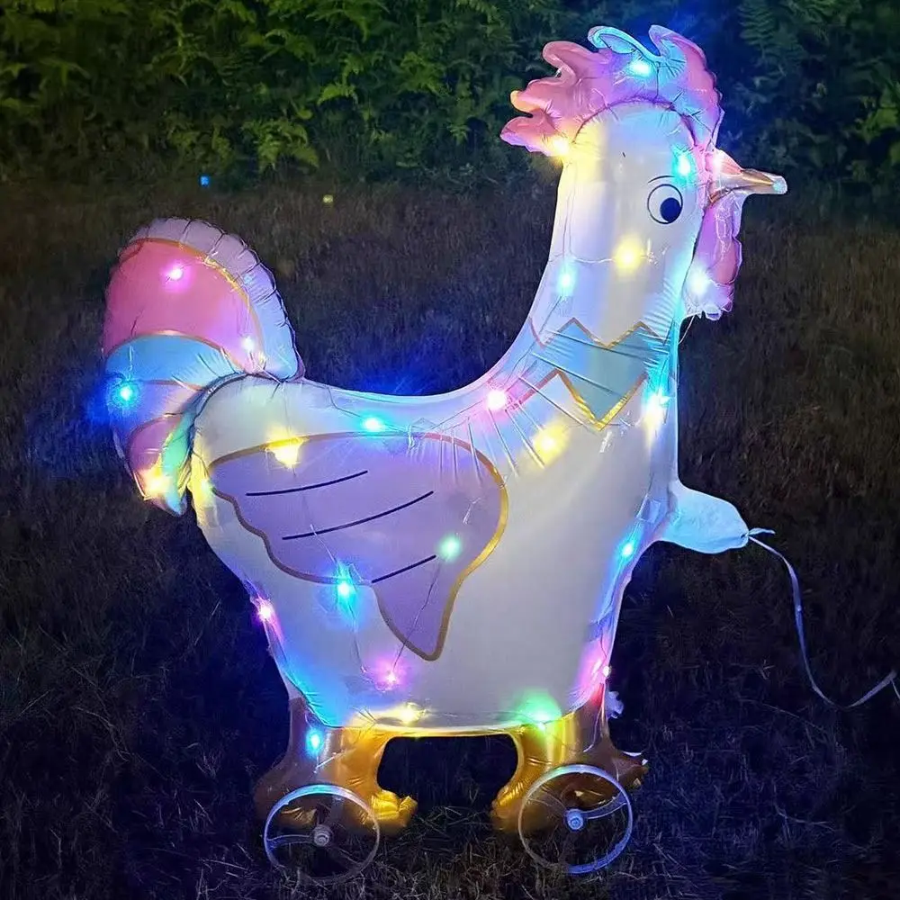 With Light Cartoon Animal Balloon With Wheels Small Size 3D Balloon Square Shape Standing Design Luminous Balloon