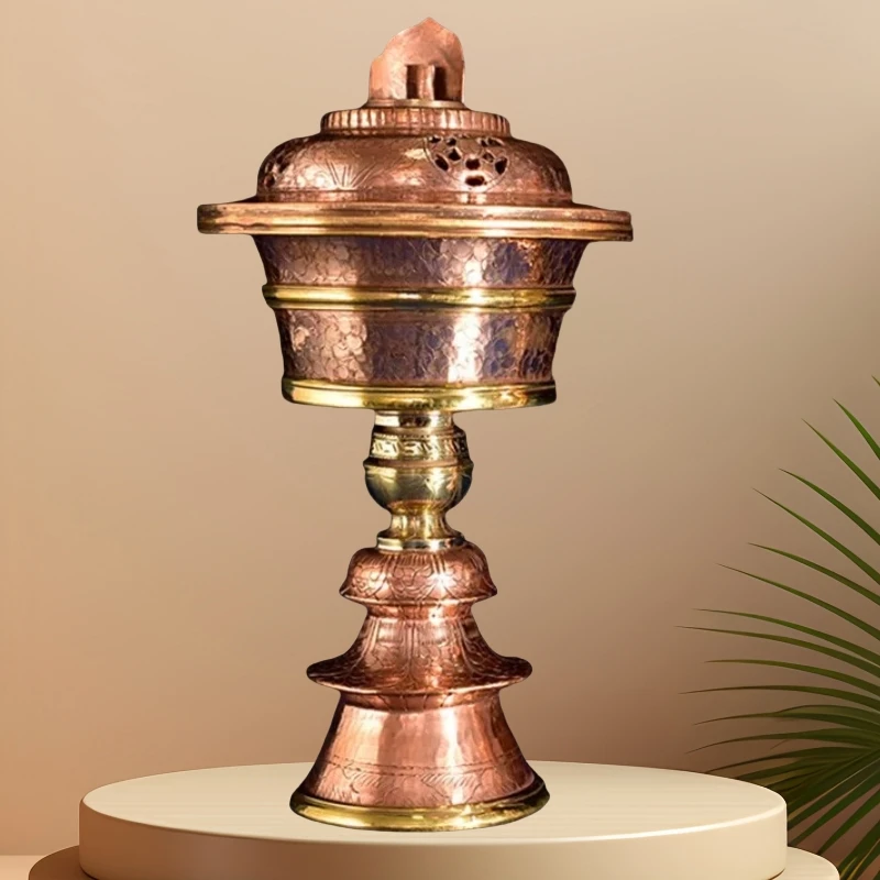 

Nepal Candlestick,Red Copper Retro With lid Candle Cup ,Tibetan Handicraft Altars Lamp ,Buddhist Religious Item Decorative,23cm