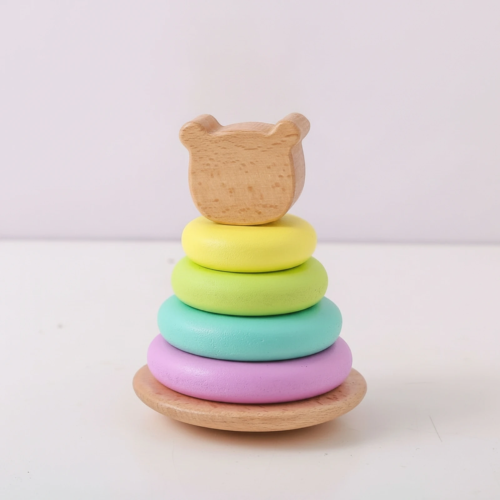 wooden-stacking-toy-with-bear-topper-pastel-developmental-stacking-rings-disc-stacker-educational-for-toddlers-home-playroom