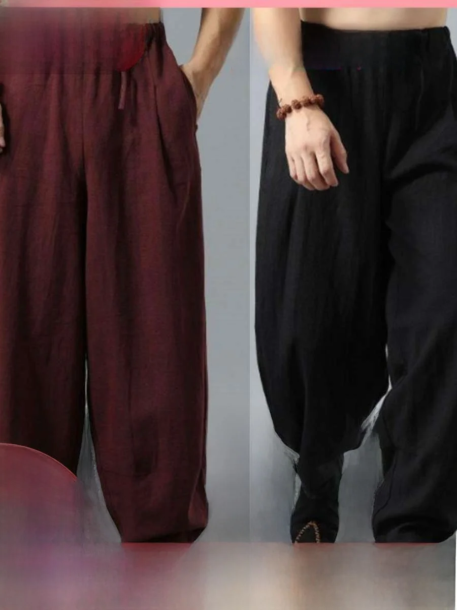 

Новые летние мужские повседневные брюки из льна и хлопка, свободные, для занятий, в стиле дзен, широкие, легкие