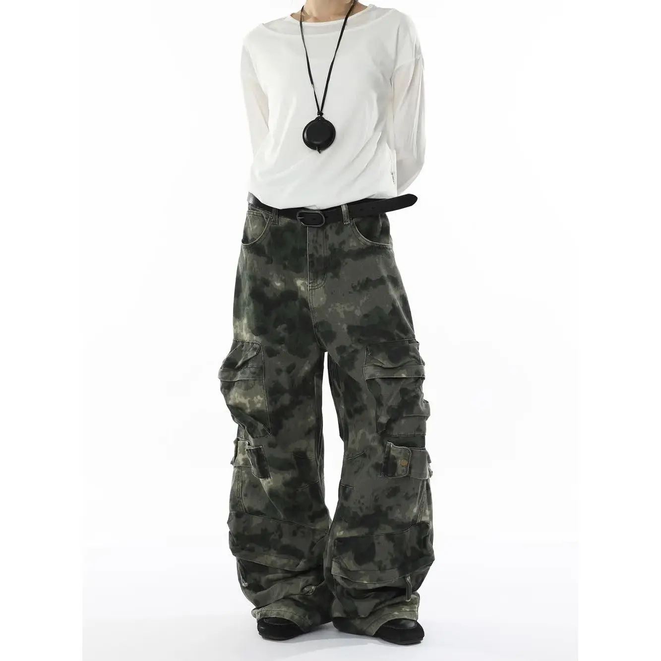 Men's Camouflage Large Pocket Design Vintage Pants Casual Spring Street Boy Sweatpants Male Straight High Waist Trousers