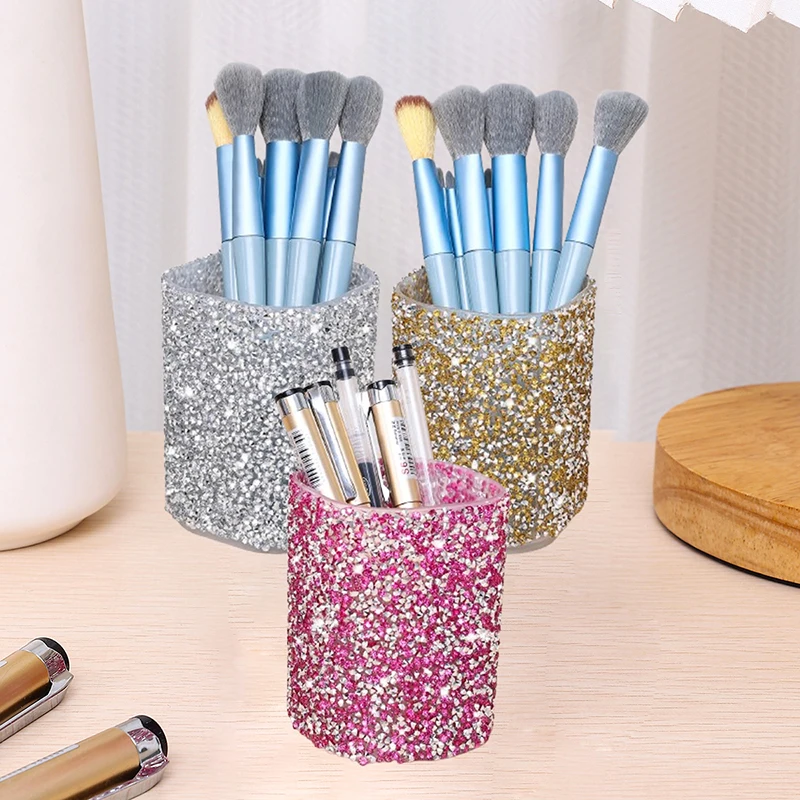 Fashion Women Sparkling Makeup Brush Bucket Cosmetic Storage Pen Box Pencil Vase Comb Lipstick Brush Container Home Storage Box