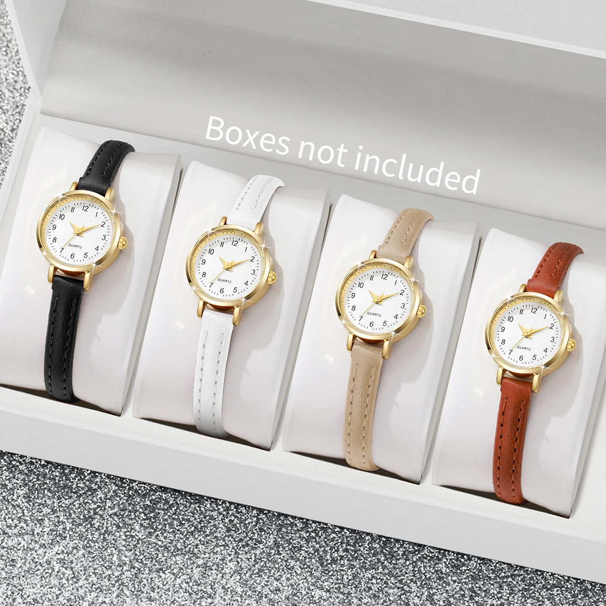 4PCS/Set Fashion Women Leather Strap Quartz Watches Casual Small Arabic Dial Wristwatch For Ladies Clock Relojs（Without Box）