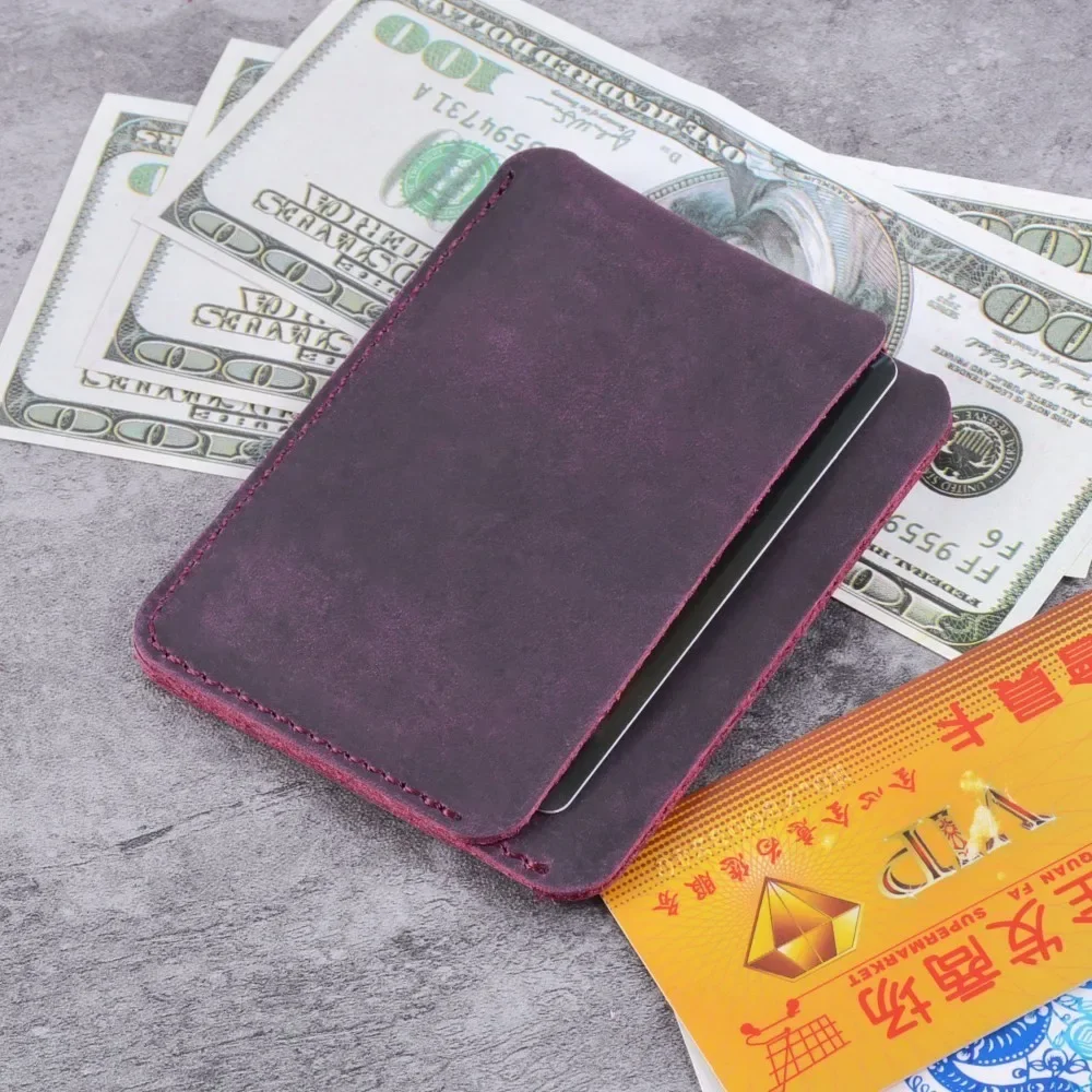 100% Genuine Leather Credit ID Card Holder Crazy Horse Leather Travel Mini Wallet Retro Vintage Business Purse Case