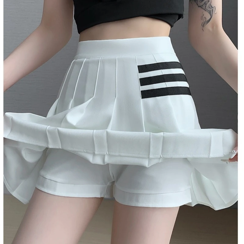 Women\'s Skirt With Shorts Summer Black Pleated Skirt For Girls Brown A Line High Waist Y2k Mini saias Spring Korea Style Clothes