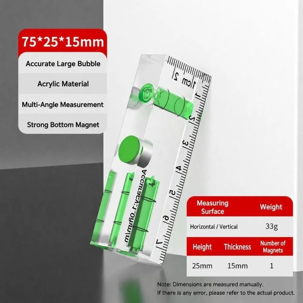 1PC Acrylic Mini Level Ruler Transparent Horizontal Vertical Spirit Level Magnetic High Precision Angle Measuring Tool