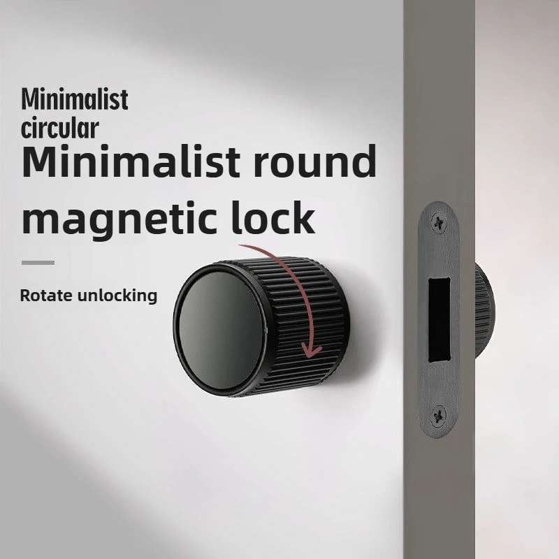 

Black minimalist bedroom door lock magnetic suction mute ball rotary room indoor wooden single tongue door
