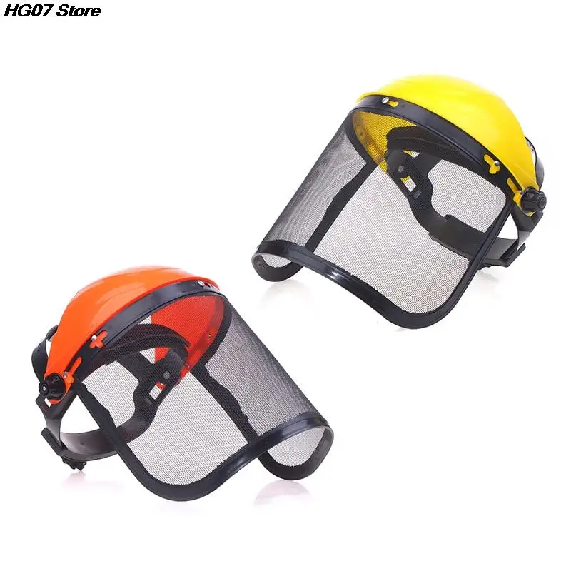 Stainless Steel Grass Trimmer Safety Helmet With Full Face Mesh Shield – Orange, For Brush Cutter, Forestry, And Garden Protection