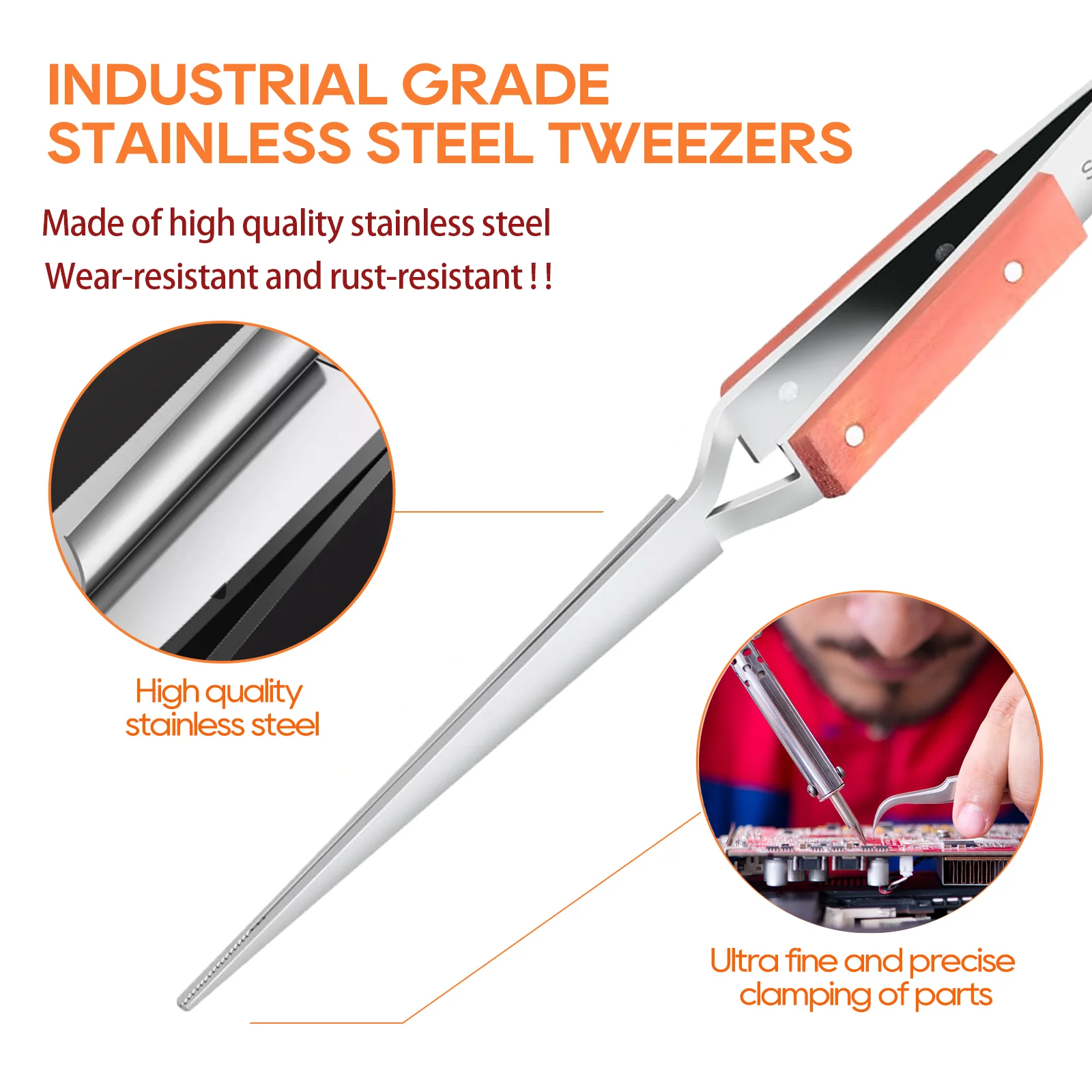 TOWOT Industrial Tweezers Cross Lock Fiber Grip Wood Handle Soldering Tweezer, Precision Pick-Up Tool 6-1/2\