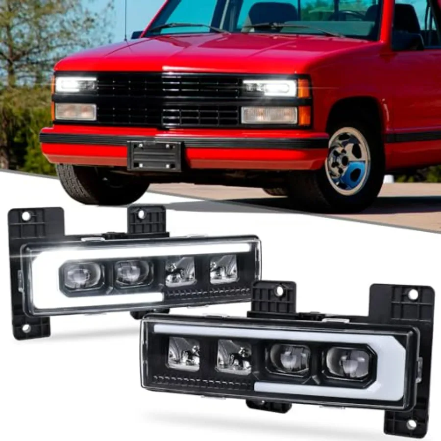

NEW LED Headlights Assembly Upgrade 500 Brighter Projector Headlights with DRL Welcome Light in Black for 1988-1998 Chevy GMC C