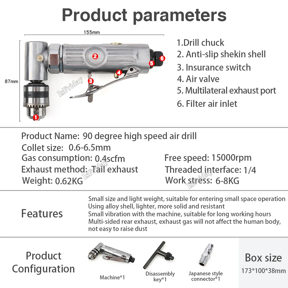 Mini Pneumatic Drill 90 Degree Elbow Air Drilling Machine Right Angle Air Punch Drill Grinding Polisher Mill Engraving Machine