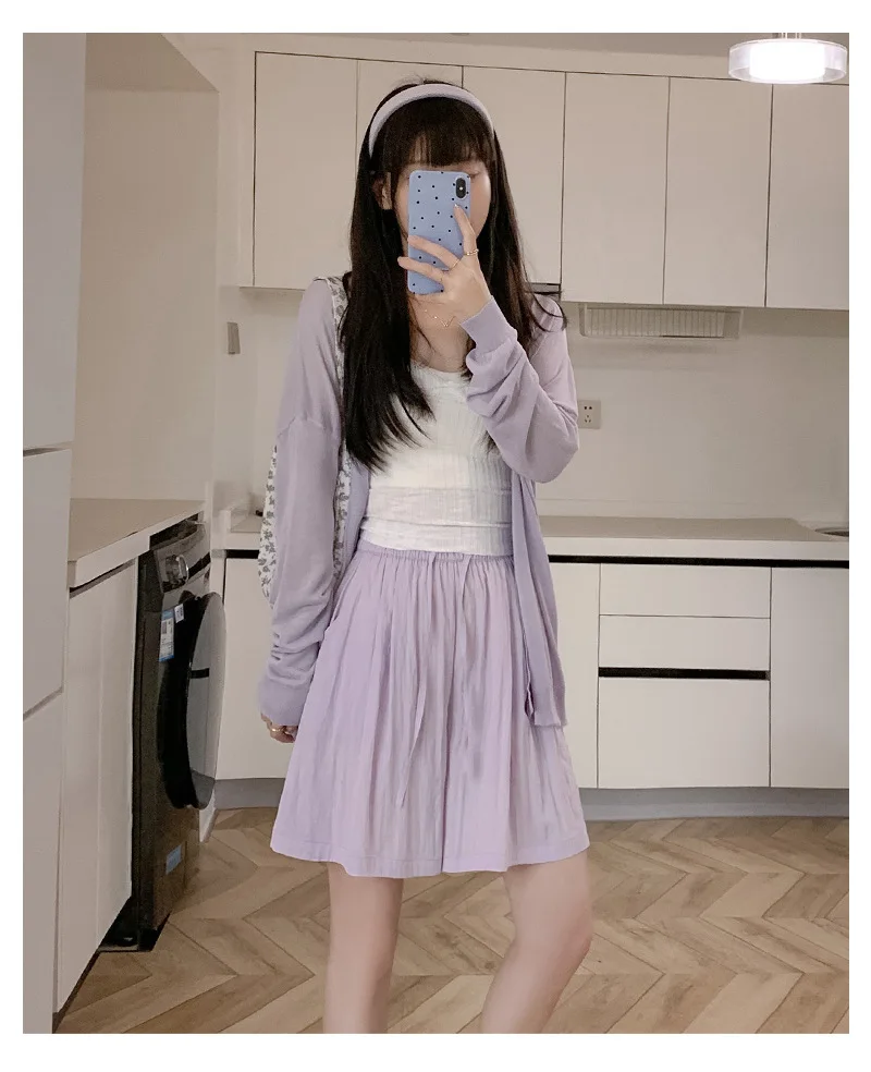 Solid Color Casual Summer Shorts for Women Thin Breathable Elastic Waist Shorts Woman Vacation Loose Wide Leg Shorts Beach Pants