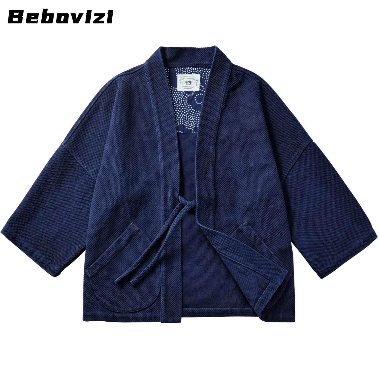 Bebovizi Men Women Fashion Vintage Cotton Cardigan Loose Blue Haori Coat Asian Clothes Harajuku Japanese Kimono Jackets