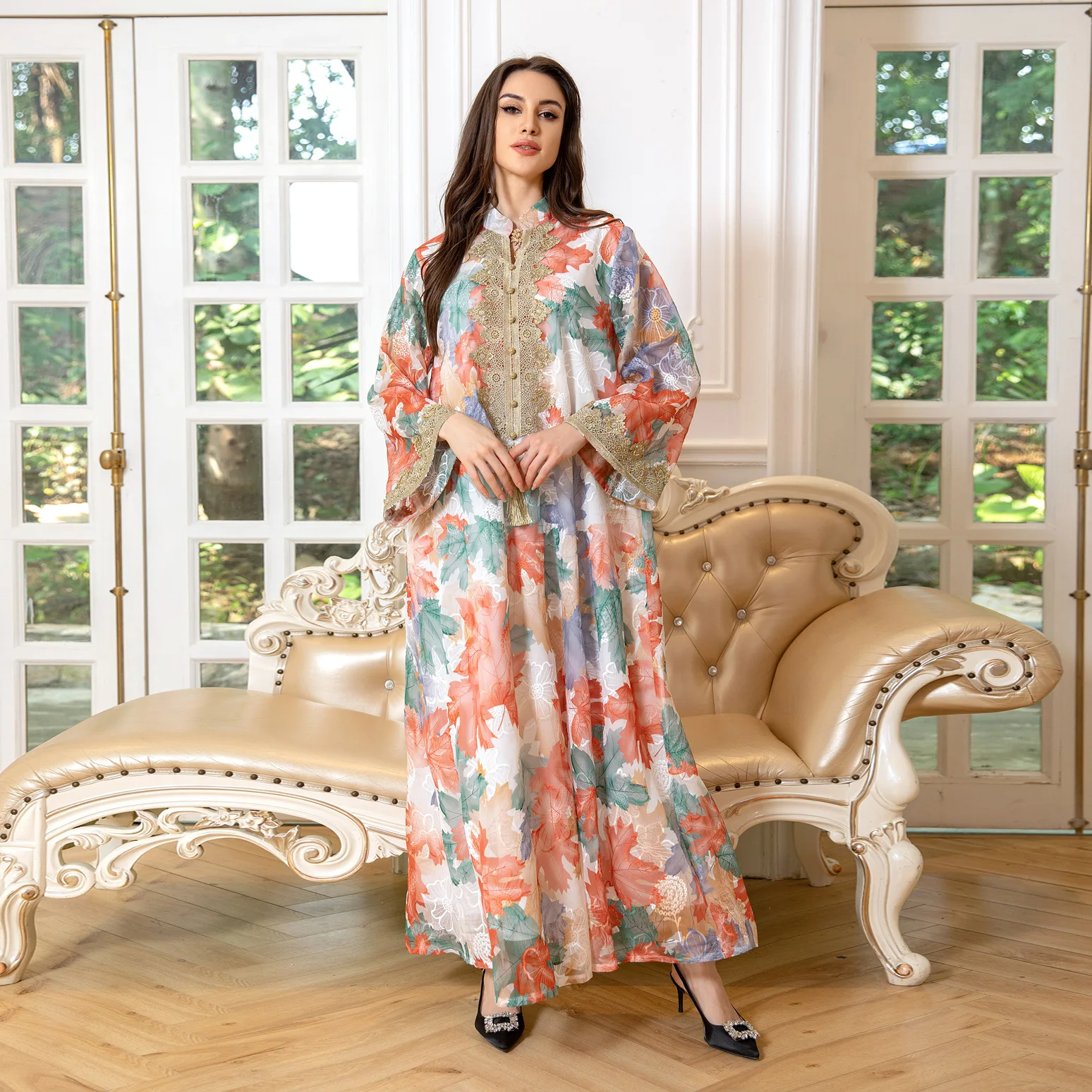 Women Luxury Kaftan Gurban Arab Dubai Embroidery Floral Dress Muslim Party Evening Robe Jalabiya Femme Turkey Dresses