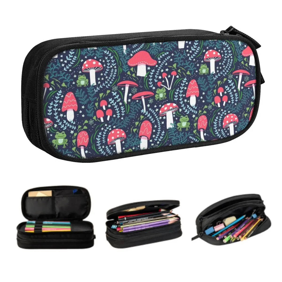 Korean Custom Mushrooms Toadstools And Frogs Pencil Case for Psychedelic Psilocybin Fungi Large Capacity Pen Box Bag Stationery