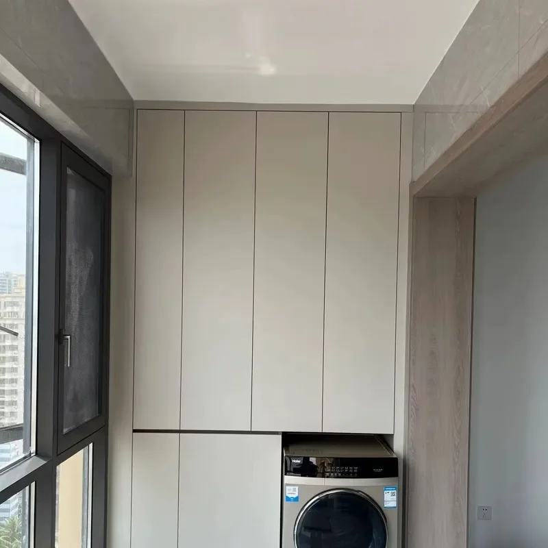 Modern 4-Door Balcony Storage Cabinet with Wood Panel for Home Office Dining Living Room Bedroom Bathroom Closet Use
