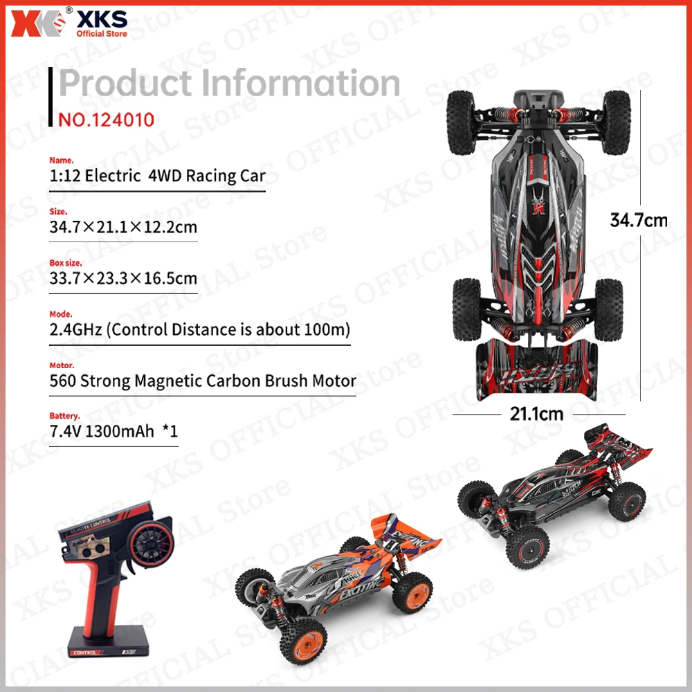 XKS Wltoys RC Auto 1/12 124010 V8 2.4G Racing Drift RC Auto 4WD 550 Motore 55 km/h Ad Alta Velocità di Controllo Remoto Auto Fuoristrada giocattoli