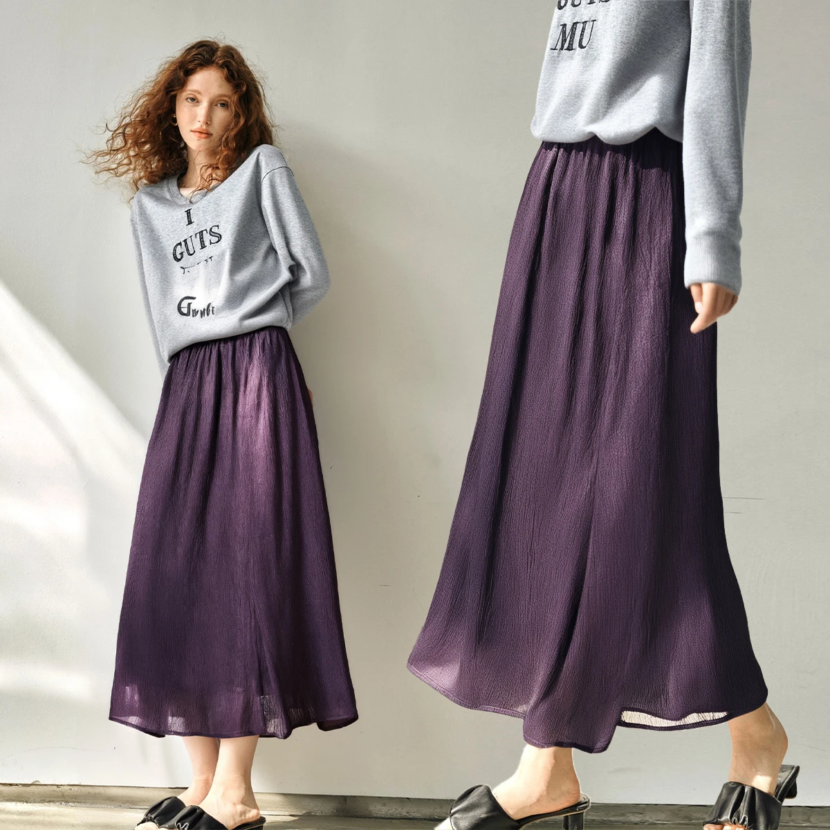 OLrain Women's Purple A Line Skirts 2025 Summer Woman Fashion Casual Loose Elastic Waist Swing Skirt Female Clothing O57XB98309