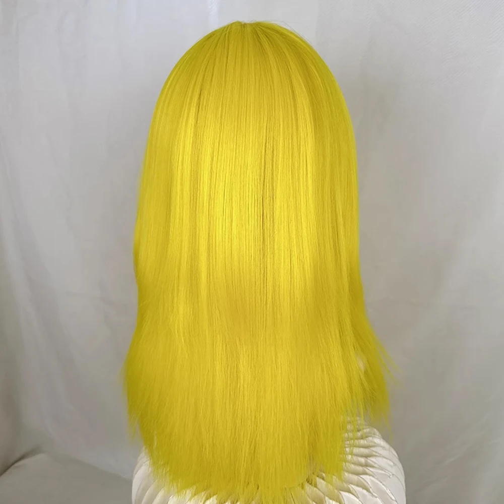 Synthetic Long Straight Yellow Women Wig with Bangs Fluffy Lolita Cosplay Heat Resistant Wig for Daily Party