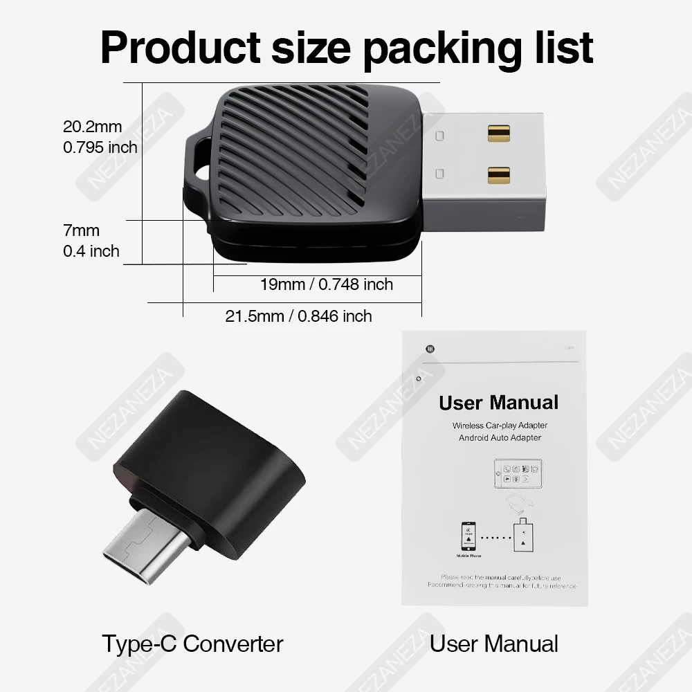 Mini Dongle CarPlay inalámbrico 2 en 1 para adaptador de Radio de coche OEM cableado a CarPlay inalámbrico Android Auto TypeC USB Plug and Play
