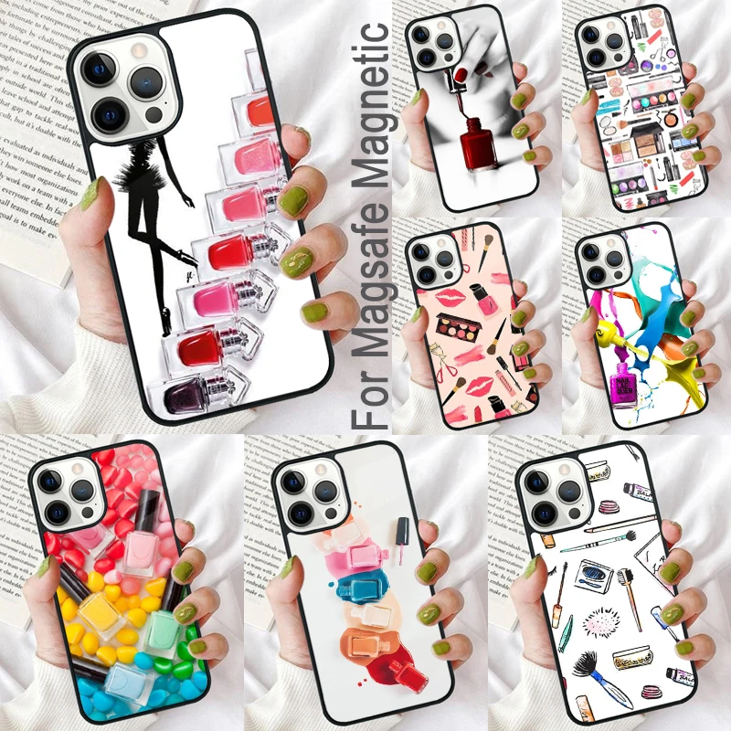 Cosmetics Nail Polish Magnetic Soft Phone Case for iPhone 16 Promax 15 Pro 13 14 Plus 11 12 Mini MagSafe Coque