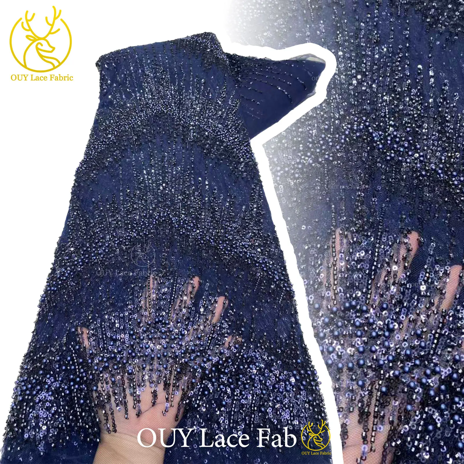 

Элитная темно-синяя французская тюлевая ткань с бисером и кружевом, высококачественная африканская ткань с пайетками для свадебных платьев в Нигерии, 2026 год