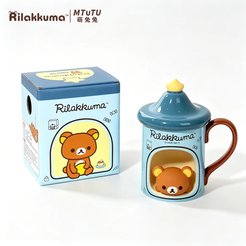 Genuine Mtutu Rilakkuma Mug Cup With Lid Cute Cartoon Coffee Milk Tea Cup Novelty Water Cup Drinkware Birthday Gift For Women