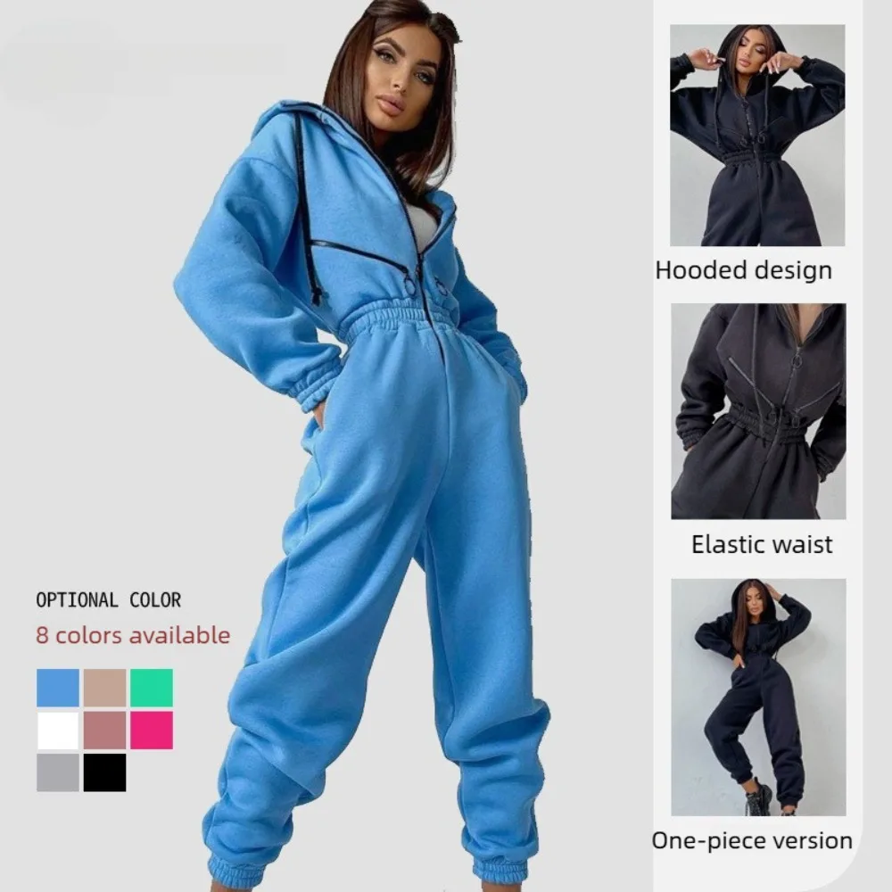 

Women's Casual Hooded Jumpsuit - One Piece Pullover Romper with Pockets for Athleisure, Loungewear and Street Style