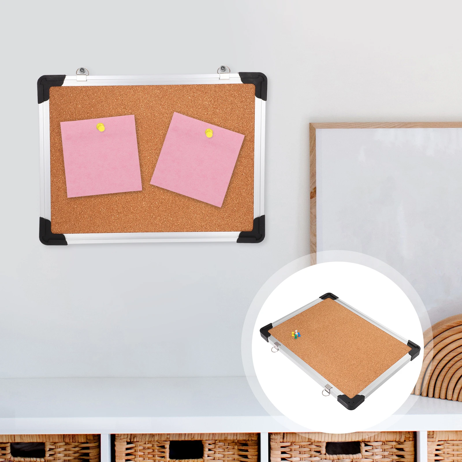 1 Juego de tablón de anuncios de corcho con marco elegante para notas, fotos, documentos, tablero de corcho para tableros de anuncios de dormitorio