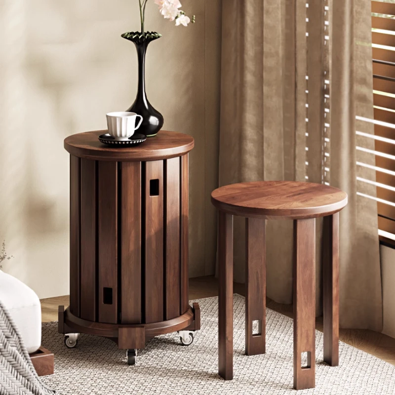 

4-in-1 Solid Wood Dining Chair Stackable Home Seating Middle Ancient Style Side Table with Pulley Modern Sofa Combination Stool