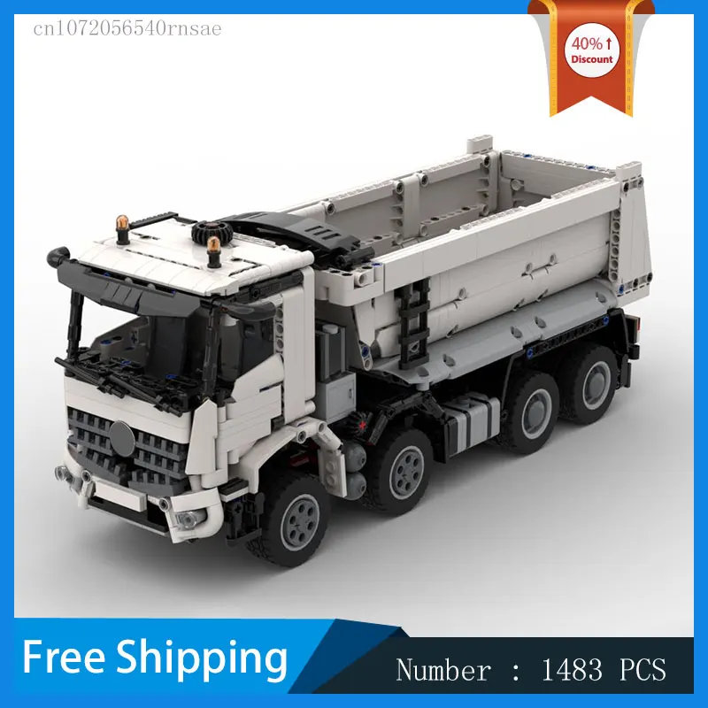 MOC Building Block White Dump Truck Trailer Transport Car Model DIY Bricks Assemble Toy Children Gift Technology Present