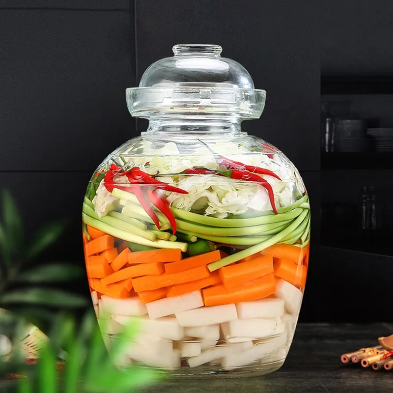 Sichuan Kimchi Jar Transparent Thicken Glass Pickle Jars Household Pickled Pickling Cabbage Container Storage Sealed Kimchi Pot