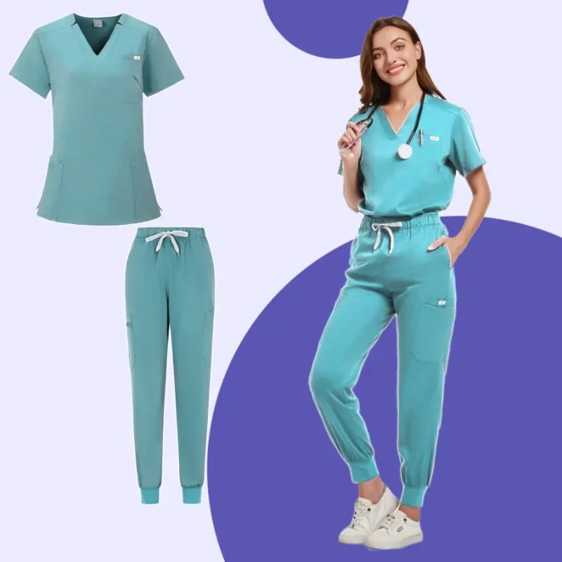 Uniformes cirúrgicos para mulheres, Conjunto de esfrega, Top e calça, Médico, Enfermeira, Vestuário de salão de beleza, Esfoliantes clínicos, Spa, Médico Enfermagem, Traje clínico