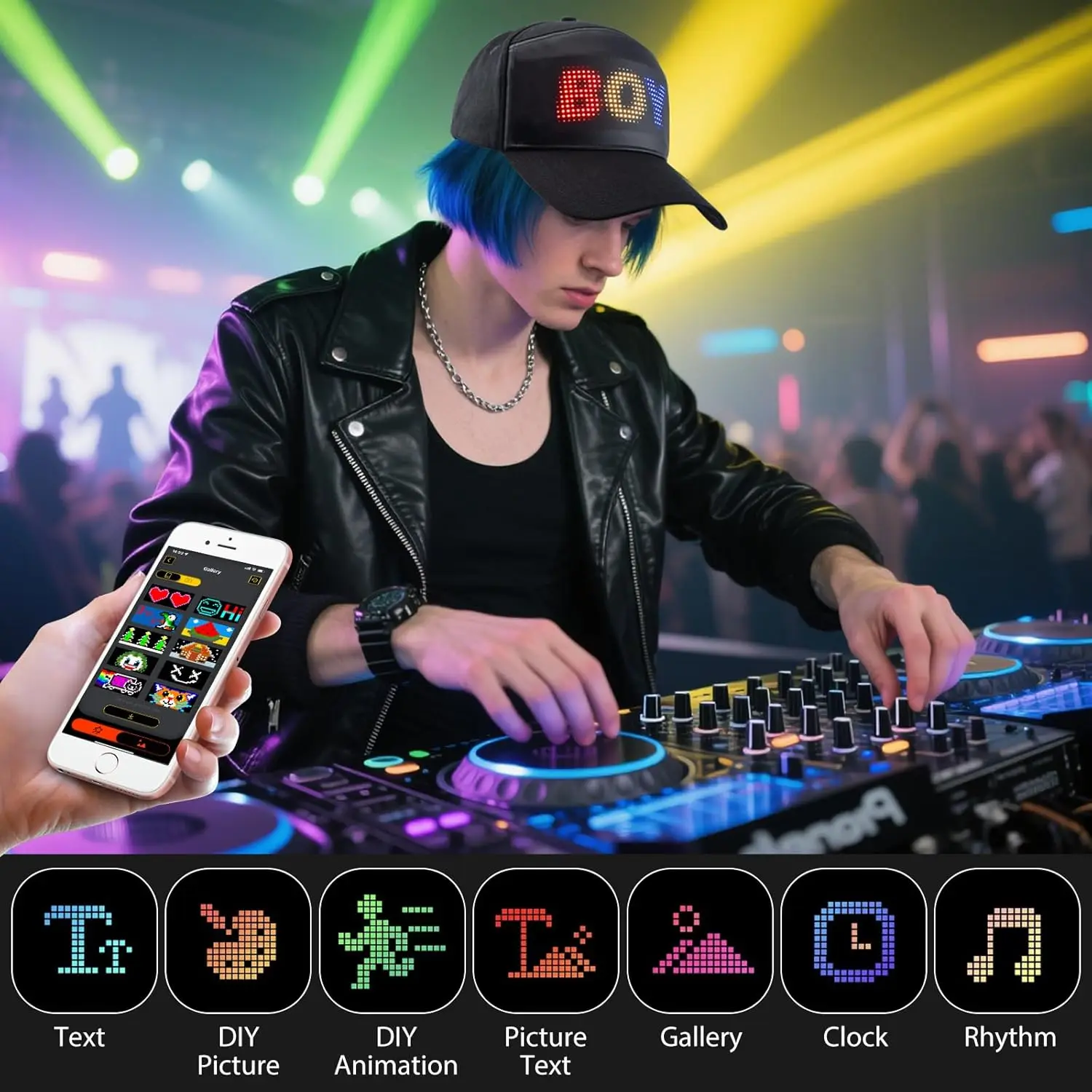 Led Baseball Cap Usb App Control Bluetooth Rechargeable Scrolling Atmosphere Message Board Hop Display Hat Glowing Hat Hip